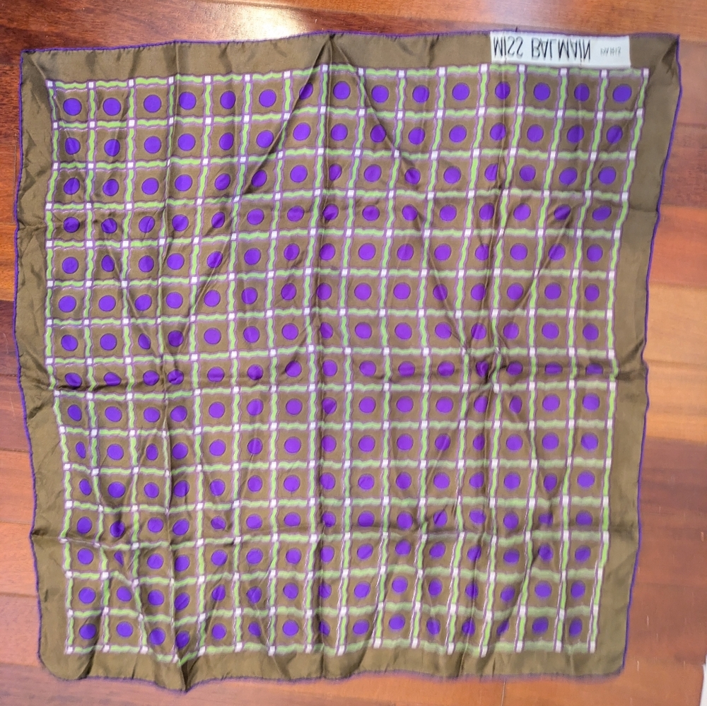 Vintage Balmain Purple and Green Patterned Silk Scarf - Picture 3 of 3